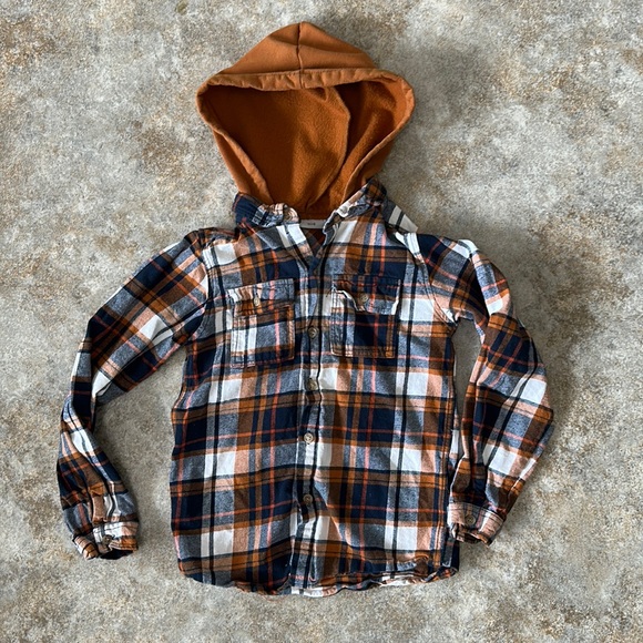 Boys Mid Flannel Button Up Shirt with Hood - Picture 1 of 3
